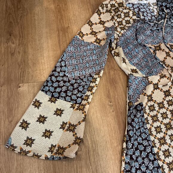 Glamorous Patchwork Geometric Floral Smock Maxi Dress Womens Size Large - Picture 8 of 14